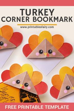 turkey corner bookmark with free printable template for kids to make it looks like they are