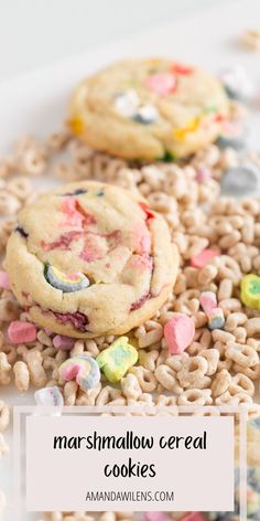 marshmallow cereal cookies with m & m sprinkles on the side