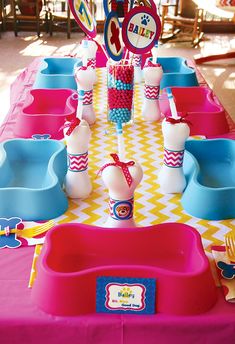 a table set up for a birthday party