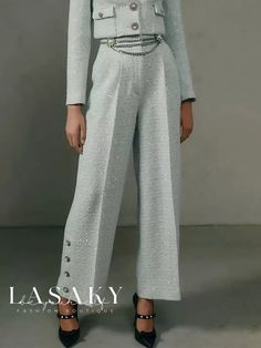 Lasaky - Classic Fit Sophisticated Plain Trousers Tailored Fashion, Mode Chanel, Stylish Fall Outfits, Woman Suit Fashion, Cropped Blazer, 가을 패션, Fancy Outfits, Suit Fashion, Elegant Fashion