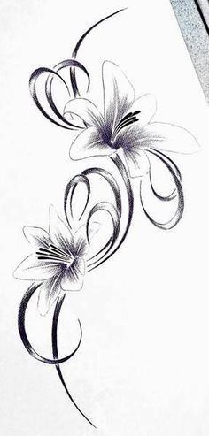 an artistic drawing of flowers on paper