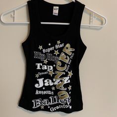 Dancer Born For This Black Tank Top Super Star, Hip Hop, Tap, Jazz, Ballet. Size Small. Brand New Without Tags. Black Ribbed Tank. Stretch Black Top For Dance Class, Black Stretch Top For Dance Class, Black Dancewear Tops For Dance, Fitted Black Top For Dance Class, Black Stretch Tops For Cheerleading, Stretch Black Tops For Dance, Black Stretch Tops For Dance, Black Glitter Print Tops For Cheerleading, Black Letter Print Dance Top