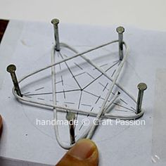 a person is making an ornament out of wire and paper with two fingers