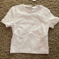 Purchased From Amazon, Brand New White Ribbed Fitted T-shirt, Fitted White Ribbed T-shirt, White Fitted Crop Top T-shirt, Fitted White Crop Top T-shirt, Ribbed T Shirt, Tops Amazon, Amazon Essentials, Shirt Color, Colorful Shirts