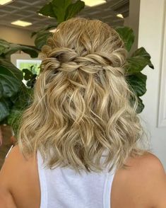 Half Up Wedding Hairstyles For Medium Length Hair, Prom Hair Down And Curly Braid, Medium Length Curly Hairstyles For Wedding, Bridesmaid Hair With Braid Down, Cute Prom Hairstyles Short Hair, Half Updo Curly Hairstyles, Medium Length Prom Hairstyles Half Up, Bridesmaid Hairstyles Medium Length Curly, Cute Curly Hairstyles For Wedding Guest