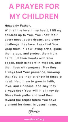 a prayer for my children with pink and white background