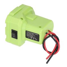 the green battery box is attached to a red wire