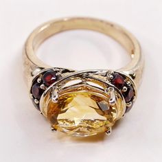 Size 7.25, Vtg Vermeil gold over sterling silver citrine ring with ruby, 925 silver statement, engagement ring, stamped 925 China Vintage Gold Gemstones For Formal Occasions, Vintage Round Gold Gemstones, Vintage Multi-stone Sapphire Ring Gift, Collectible Gold Ruby Ring With Birthstone, Vintage Citrine Gemstone Jewelry, Vintage Sterling Silver Round Gemstones, Vintage Gold Gemstones For Gifts, Formal Citrine Birthstone Ring, Round Citrine Gemstones For Anniversary