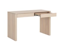 a wooden desk with one drawer open