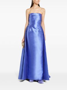 purple satin weave pleat detailing off-shoulder rear zip fastening voluminous skirt maxi This item is in size 8 and the color is Violet Bridesmaid Stuff, Voluminous Skirt, Solace London, Strapless Neckline, Wedding Guest Looks, Skirt Maxi, Yoko London, City Dress, Purple Satin