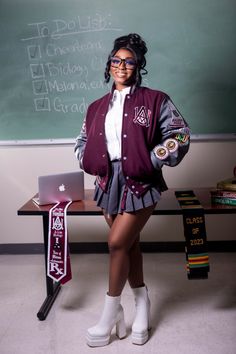 🎓✨ Capturing the essence of this milestone with school girl charm and college graduation grace with a varsity lettermen jacket. Celebrate HBCU greatness from classrooms to caps and gowns, these moments symbolize the journey of knowledge and growth ! #collegegraduation #graduationpictures