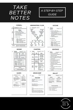 the take better notes guide is shown in this black and white poster, with text on it