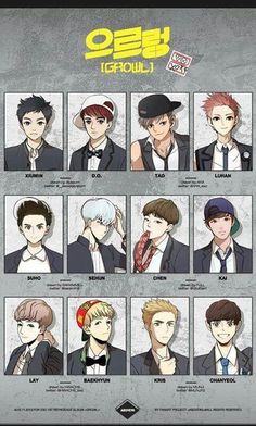 an anime character's face chart with different hair colors and hairstyles on them