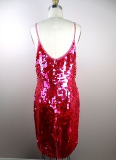 "This is another sparkly sequined party dress! It's fully embellished with bright pink paillette sequins. It's in excellent condition! Bust - 34\" Waist - 26\" Hips - 38\" Length - 37\" This dress comes from a pet-free and smoke-free home. If you would like more info or have any questions, please don't hesitate to ask!" Pink Sequin Party Dress, Sparkling Cocktail, Checkered Jacket, Sequin Party, Sequined Dress, Sequin Party Dress, Beaded Gown, Pink Sequin, Embellished Dress