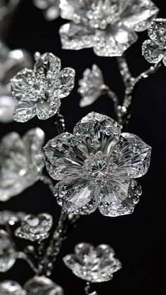 crystal flowers and leaves on a black background