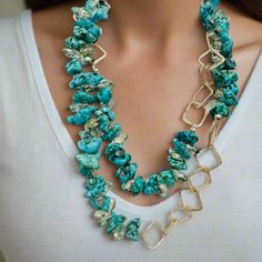 Necklace – Donaice Crystals Turquoise, Copper Chain, Double Layer, Turquoise Necklace, Unique Design, Unique Designs, Copper, Turquoise, Gemstones