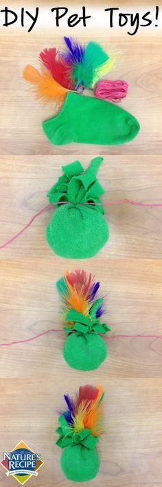 the diy pet toys are made with felt and yarn