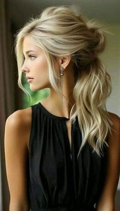 Russian Hairstyles Women, Hot Hairstyles For Women, Hair Styles For Black Dresses, Hair For Black Tie Wedding Guest, Event Hairstyles Long, Classy Blonde Hair, Big Long Hair, Back Of Hair, Victoria Secret Hair