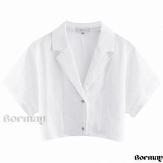 Comfortable City Stroll Short Sleeve Shirt White Lapel Collar Top For Spring, White Tops With Lapel Collar For Spring, White Spring Tops With Lapel Collar, White Lapel Collar Top For Summer, White Summer Top With Lapel Collar, Relaxed Fit Linen Top With Lapel Collar, White Lapel Collar Blouse For Summer, White Blouse With Lapel Collar For Summer, White Summer Blouse With Lapel Collar