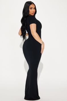 Available In Black And Navy. Maxi Dress High Neck Back Zipper Short Sleeve Stretch Compression Rib 88% Rayon 12% Spandex Imported | Cora Snatched Maxi Dress in Black size Medium by Fashion Nova Black Short Sleeve Bodycon Dress In Elastane, Black Short Sleeve Elastane Bodycon Dress, Black Bodycon Dress With Short Sleeves, Glam Closet, Navy Maxi Dress, Dress High Neck, Service Women, Zipper Shorts, Glamorous Dresses