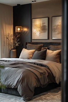 #BEAUTY, #RELATIONSHIPS #Fashion #Animals #Outfits #Winter Outfits #Animals Bedrooms With Black Floors, Dark Grey Small Bedroom, Bedroom Decor Black Wall, Black Brown Bedding, Bedroom Paint Ideas Dark Furniture, Dark And Neutral Bedroom, Stylish House Design, Bedroom Ideas For Small Rooms Dark Wood, Dark Walls Light Bedding