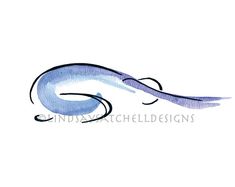 an ink drawing of a blue and purple snake on a white background, with the word's name underneath it