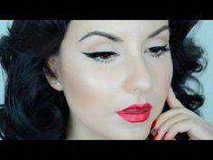 1950s red lipstick tutorial *overlining* #makeup #redlipstick #pinup, just another vintage makeup tutorial..., My Modern Pinup Makeup Tutorial, EASY 1950 Rockabilly Makeup Tutorial, Teni Panosian Makeup, 1920’s Makeup, 1920s Makeup Tutorial, Eye Makeup Tutorial For Beginners, Teni Panosian, 1940s Makeup, Maquillage Goth, Rockabilly Makeup