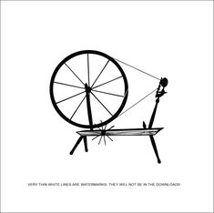 a black and white drawing of an old spinning wheel with the words, very thin lines are watermarks they must be in the drawings