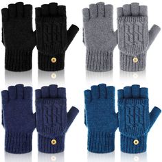 PRICES MAY VARY. Enough to Wear and Replace: you will receive 4 pairs of knitted convertible fingerless mittens, including 4 colors, namely black, blue, medium gray and navy blue, sufficient for you to use and replace in daily life Soft Material: our convertible fingerless gloves are mainly made of acrylic fiber, soft and comfortable to wear, sturdy and reliable, elastic design provides more flexibility, can be applied for a long time One Size Fits Most: the knit gloves measure about 16.5 x 8 cm Knitted Fingerless Gloves, Knit Gloves, Fingerless Gloves Knitted, Fingerless Mittens, Acrylic Fiber, Wool Knit, Knitted Gloves, Winter Knits, Mitten Gloves