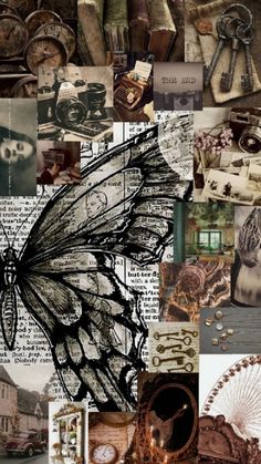 a collage of pictures with many different things in the middle one has a butterfly on it