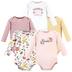 Hudson Baby long-sleeve bodysuits are an essential part of baby's wardrobe. Our bodysuits feature adorable prints, embroideries, stripes and solids and provide a comfortable base layer that's great for pairing with pants, shorts, or even wearing under outfits. Our bodysuits are comfortable and cozy for all-day, everyday wear for your little one. White Cotton Long Sleeve Bodysuit, Fitted Long Sleeve Onesie For Spring, Cute White Long Sleeve Bodysuit, One Piece Clothing, Infant Girl, Hudson Baby, Fabric Tape, Baby Long Sleeve, Toddler Sizes