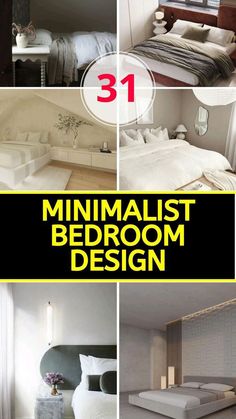 four different pictures with the words minimalist bedroom design