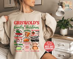 Griswold Christmas Sweatshirt, Griswold Co Sweater, Christmas Tree Farm Shirt, Family Vacation Match, National Lampoon's Christmas Vacation 🎁 Perfect Gift for Friends & Family! 🎁 Get high-quality, affordable, and personalized t-shirts that make a thoughtful gift for your loved ones. Each shirt is carefully printed by hand using the latest technology and eco-friendly, water-based inks. Thank you for supporting our small business! ❤️ 📏 What Size Should I Get? 📏 Please refer to the size chart in the photos. These shirts are a unisex fit and will feel a bit looser if you choose your usual women's size. Note: Measurements on the chart are for the garment's dimensions, not body circumference. The brand of the shirt may vary depending on availability. 🛒 How to Place Your Order 🛒 Make sure t Christmas Vacation Party, National Lampoon's Christmas Vacation, Griswold Family, Griswold Family Christmas, Griswold Christmas, Day Club, National Lampoons Christmas Vacation, Lampoon's Christmas Vacation, National Lampoons