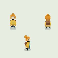 some pixellated characters are standing in different positions