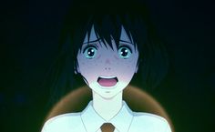 an anime character wearing a shirt and tie with his mouth wide open in the dark