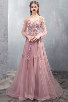 Cottagecore Formal Dress, Tulle Pink, Prom Dress Pink, Lace Long Prom Dress, Junior Party Dresses, Pink Evening Dress, Gaun Fashion, Dress Idea, Pink Prom Dress