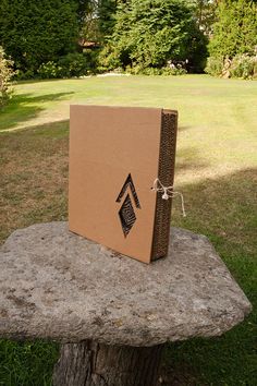 an open box sitting on top of a rock