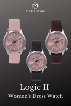 The Logic 2 watch is a mid-size 36mm model that is perfect for women who want a bolder, more legible watch, or men who want a compact, more traditional size watch. It comes standard with virtually scratch-proof sapphire crystal and features a date magnifier for improved legibility. womens watch, dress watch, womens watch pink dial, pink dial dress watch Watch Womens, Sapphire Crystal, Michael Kors Watch