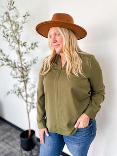 You will feel comfortable and confident in the Dakota Blouse! This top features a gorgeous olive hue in a lightweight material with a classic v-neckline. From the office to date night, this top will be your go to! Style with your favorite jeans and boots for a stunning outfit! Versatile V-neck Top For Fall Workwear, Versatile V-neck Top For Workwear And Fall, Spring Khaki V-neck Blouse, Spring V-neck Khaki Blouse, Chic Khaki Tops For Workwear, Fall V-neck Blouse For Business Casual, Green Tops For Business Casual In Fall, Fall V-neck Business Casual Blouse, Green Business Casual Tops For Fall