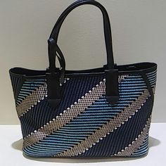 Calvin Klein Beautiful Leather Woven Handbag.All Different Shades Of Blue. A Must Have To Wear With Denim. Luxury Blue Shoulder Bag With Braided Handles, Designer Blue Bags With Braided Handles, Designer Blue Shoulder Bag With Braided Handles, Designer Blue Satchel With Large Capacity, Blue Bucket Shoulder Bag With Top Handle, Blue Bucket Shoulder Bag With Top Carry Handle, Blue Woven Top Handle Shoulder Bag, Blue Woven Top Handle Bag, Chic Blue Bags With Braided Handles