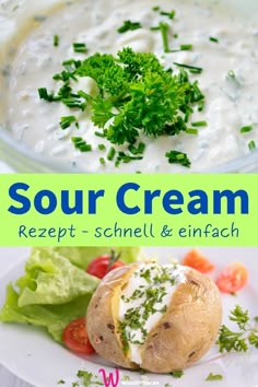 Sour Cream ist der perfekte Begleiter zu Ofenkartoffeln, Pommes, Gemüsesticks und Fleisch. Mit diesem Rezept machst du ihn einfach und schnell selbst. Sour Cream Dip, Cream Dip, Easy Healthy Recipes, Baby Food Recipes, Sour Cream, Dip, Grilling, Low Carb