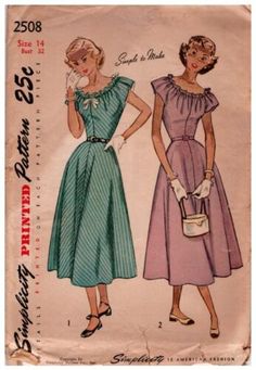 Sewing Pattern Simplicity 2508 1948 Fashion 1 Pc Dress Rare UNC 14/32 1940's VTG | eBay 1948 Fashion, Vintage Dress 40s, Sound Of Music Costumes, Scallop Sleeves, Pin Up Princess, 1940s Dress Pattern, 1940s Fashion Women, 1940 Style, 1930's Dresses