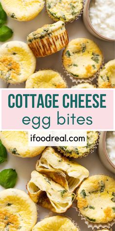 cottage cheese egg bites with spinach leaves on top