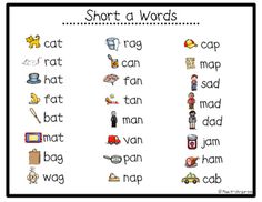 short a words worksheet with pictures on it