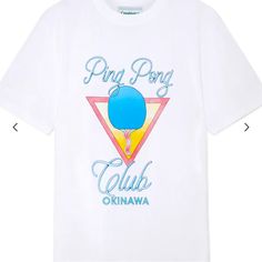 a white t - shirt with the words ping pong and an image of a hot air balloon