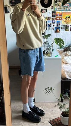 Loafers And Jorts Outfit Men, Shorts And Loafers Men, Jort Outfits Boys, Adrian Loafer Outfit, Shorts Loafers Outfit, Adrian Loafer Outfit Men, Underrated Outfits, Men’s Loafers Outfit, Outfits 00s Style