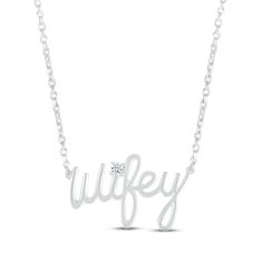 Diamond "Wifey" Necklace Sterling Silver 18" | Kay Cursive Font, Necklace Clasps, Kay Jewelers, Art Pendant, White Necklace, Accessories Jewelry Necklace, Beautiful Necklace, Necklace Sterling Silver, Diamond Stone