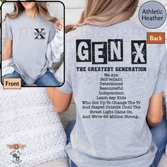 Generation X Front Back T-Shirt Sarcastic Trauma Humor Shirts Funny Adult Tee 80's Forgotten Ones Sarcastic Tee Gen X Trendy Statement Gift Tee Our Bella + Canvas 3001 unisex shirt is a soft, boyfriend style tee. It has a comfortable and relaxed fit. It is flattering for both men and women. *Original design *Sizes are unisex - women may consider ordering a size up or two for a more baggy relaxed look *Rolled sleeves and self-tied knot in pictures are for styling purposes only *Props used in phot Tied Knot, Soft Boyfriend, Sarcastic Tees, Funny Tshirt Design, Funny Tee Shirts, Rolled Sleeves, Boyfriend Style, Shirts Funny, Vinyl Designs