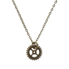 Invent your own steampunk fantasy! Design it, create it and like clockwork you've started a revolution. Jewelry: necklace Collection: charm necklaces Size: .5" gear charm Chain: 18" necklace with lobster clasp Metal: alloy, lead & nickel free Finish: antique bronze necklace Create a matching set and style with Steampunk Bracelets! Steampunk Jewelry Necklace, Gear Necklace, Gear Jewelry, Gloves Aesthetic, Thrift Board, Moonglow Necklace, Marvel Oc, Steampunk Stuff, Time Jewelry