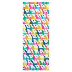 a colorful towel with the words happy in different colors and letters on it, all over